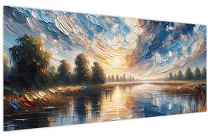 Tablou - Pictură cu soarele deasupra apei (120x50 cm)