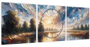 Tablou - Pictură cu soarele deasupra apei (cu ceas) (90x30 cm)