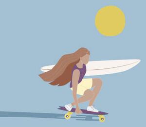 Ilustrație Flat illustration of surfer girl skating, LucidSurf