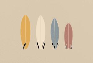Ilustrație Vintage Old-school Retro Style Surfboards on, LucidSurf