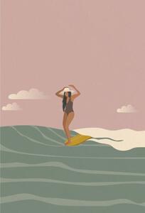 Ilustrație Surfer girl on a longboard surfboard,, LucidSurf
