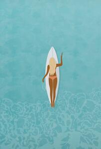 Ilustrație Surfer girl in bikini puddle out, LucidSurf