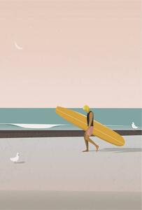 Ilustrație Longboard surfer walking on the beach, LucidSurf