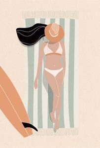 Ilustrație Sun bath by the sea flat surf illustration, LucidSurf