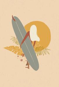 Ilustrație Flat illustration of surfer girl holding, LucidSurf