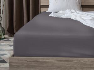 Cearceaf de pat cu elastic din bumbac satinat 90x200 cm, gri inchis