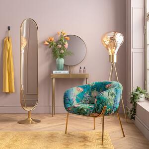 Fotoliu multicolor în stil avangardist cu picioare aurii și tapiterie din material sintetic – ultima tendință în designul de interior