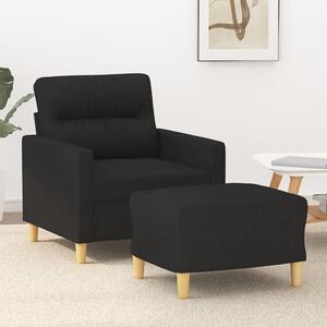 Fotoliu canapea cu taburet, negru, 60 cm, material textil