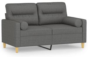 Canapea cu 2 locuri cu pernuțe, gri închis, 120 cm, textil