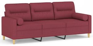 Canapea cu 3 locuri cu pernuțe, roșu vin, 180 cm, textil
