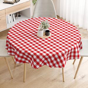 Goldea față de masă 100% bumbac kanafas - carouri mari roșii și albe - rotundă Ø 140 cm