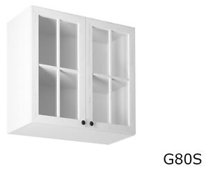 Corp superior bucătărie cu două uși și sticlă LORIENT G80S, 80x72x32, alb/pin Andersen