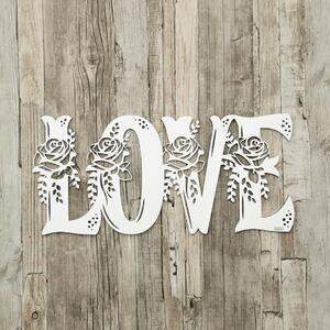 DUBLEZ | Autocolant din lemn pentru perete - inscripție Love cu flori