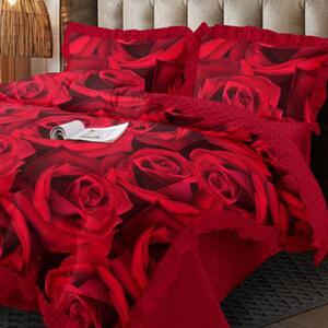 Lenjerie Bumbac Finet cu Volanase 4 Piese Red Roses
