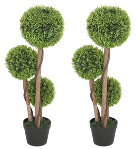 HOMCOM Set 2 Plante de Buxus Artificiale cu 3 Sfere, cu Ghiveci și Bază Întărită, Înălțime 90 cm, pentru Interior și Exterior | Aosom Romania