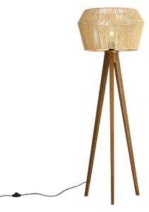 Lampă de podea din lemn vintage cu abajur din sfoară de hârtie maro 50/50/30 - Trepied Clasic