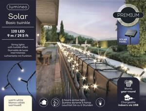 Ghirlandă luminoasă solară 120 LED-uri pentru exterior Lumineo 9 m alb cald