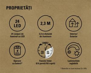 Ghirlandă luminoasă 24 LED-uri pentru exterior și interior Lafiora 2,3 m alb cald