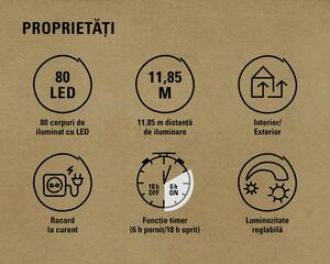 Ghirlandă luminoasă 80 LED-uri pentru exterior și interior Lafiora 11,85 m alb cald