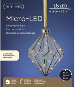 Diamant cu 15 micro LED-uri Lumineo 20 cm alb cald