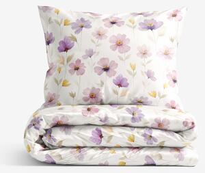 Goldea lenjerie de pat de lux din bumbac satinat - flori violete 150 x 200 și 50 x 60 cm
