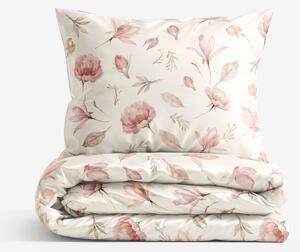 Goldea lenjerie de pat de lux din bumbac satinat - magnolii înflorite 150 x 200 și 50 x 60 cm