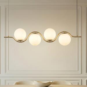 Lucande lampă suspendată Isandro, 95 cm, aur, alb, 7 becuri, G9, reglabil, Auriu / Alamă, Camera de zi / sufragerie, Sticlă, Design