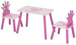 HOMCOM Set Masă și 2 Scaune cu Tematică de Prințese cu Spătare în Formă de Coroană, 55x34x42 cm, Roz | Aosom Romania