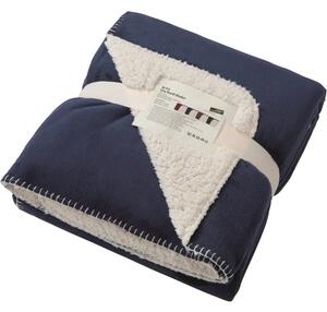 Pătură călduroasă cu blană 130x180 JN955 - Albastru închis / natural