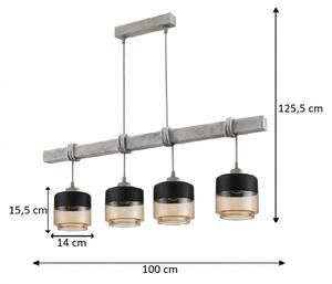 Brilagi - Lustru pe cablu WOOD GLASS 4xE27/60W/230V pin/gri/maro fumuriu