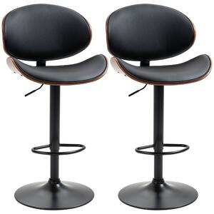 HOMCOM Set de 2 Scaune de Bar cu Spătar Reglabil pe Înălțime, Lemn și Piele Ecologică, 53x52x92-112 cm, Negru | Aosom Romania