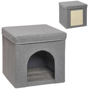 PawHut Căsuță Pliabilă pentru Pisici în Formă de Cub cu Pernă și Tăviță de Zgâriat, 36.5x36.5x36.5 cm, Gri | Aosom Romania