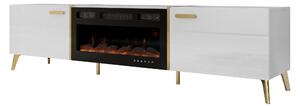 Comodă TV Comfivo Capella III, Auriu, Alb lucios, Alb, PAL laminat, 50x214x38cm, 44.8 kg