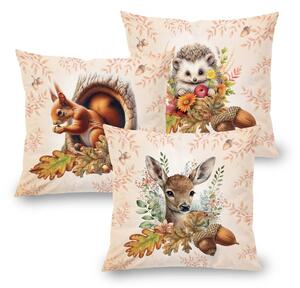 Set de 3 feţe pernuţe ANIMALE DE PĂDURE 45 x 45 cm