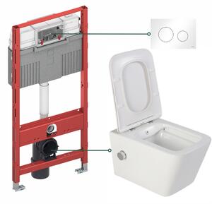Set vas wc suspendat cu functie bideu si capac soft close, baterie crom, Foglia Safari, rezervor incastrat TECEprofil si clapeta actionare alba TECE