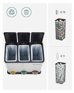 Cos de reciclare, Songmics, 3 x 15 L, Silver, LTB45L