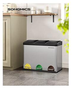 Cos de reciclare, Songmics, 3 x 15 L, Silver, LTB45L