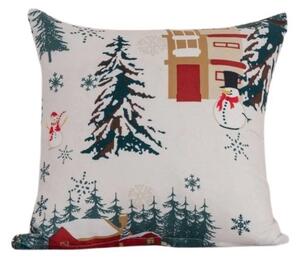 Fata de perna din polic bumbac SNOWY HOUSES POLY 45x45 cm, alb