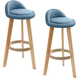 Set 2 scaune bar, Quasar & Co.®, tapitat, 37 x 37 x 80 cm, lemn/textil/burete, albastru deschis