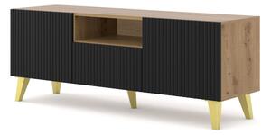 RAVENNA COMODĂ TV 150 CM, CULOARE STEJAR ARTISAN CU UȘI NEGRE 2D1S