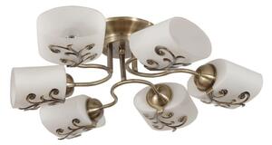 Lustra Klausen Fantasy 6 cu 6xE27 Bronz Antichizat si Sticla Opal, Design Clasic Elegant, Diametru 66 cm, Inaltime 17 cm, Ideal pentru Living Dining