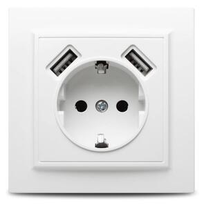 Priză USB 2.1A ELBI Racer Novelite Albă, Design Modern Standard German 1301-200, Încărcător Rapid Ideal Pentru Dormitor Birou Living Eficient