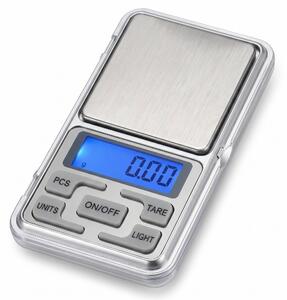 Cântar digital de buzunar cu capac rabatabil, afișaj LCD iluminat și taler din oțel inoxidabil
