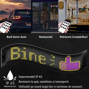 Panou LED matrice flexibil RGB, 16 x 64 puncte, 9,2 x 37,4 cm, cu telecomandă și aplicație
