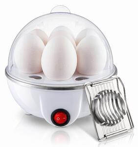 Fierbător electric pentru 7 ouă, cu capac transparent și feliator din inox