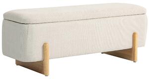 HOMCOM Banchetă cu Depozitare 111x44x44,5 cm, Șezut Tapițat, Material cu Efect de In, Picioare din Lemn, 150 kg, Crem | Aosom Romania