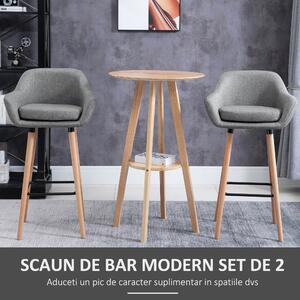 Set de 2 Scaune de bar Moderne cu Perna HOMCOM, Lemn si Invelis Tesatura, 55x48x100cm Gri | Aosom RO