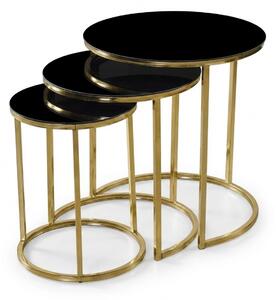 Set Mese de Cafea Rotunde – Design Elegant cu Blat din Sticlă și Structură Metalică Alb- Aur