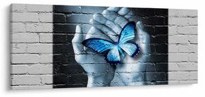Tablou cu flutere albastru pe perete (120x50 cm)