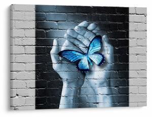 Tablou cu flutere albastru pe perete (70x50 cm)